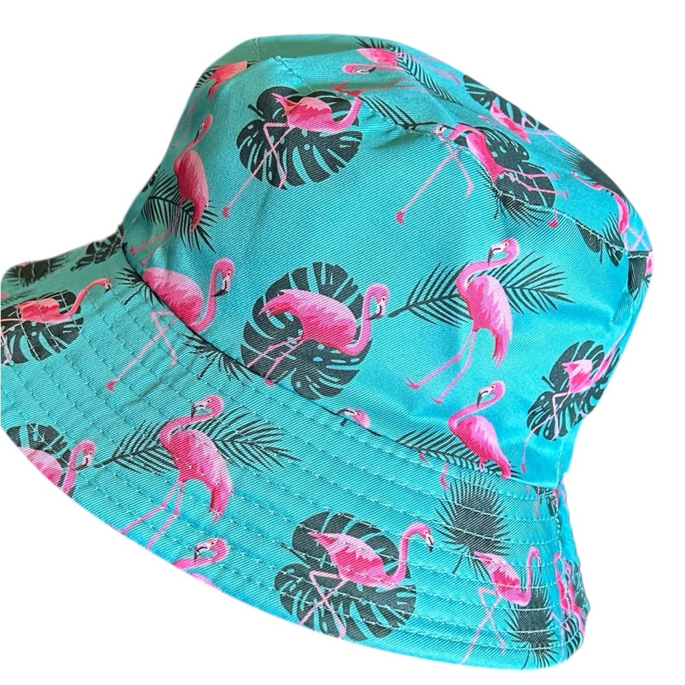 New Turquoise Flamingo Print Bucket Hat